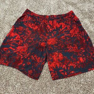 Men's Lululemon Pace Breaker w/Liner XL Red & Black Pattern Gym Shorts Like New